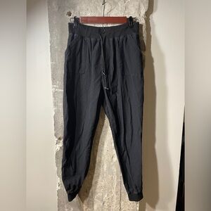 Women’s Black Joggers with Drawstring Waist Cotton Linen